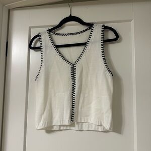 White Sweater Vest with Black Trim